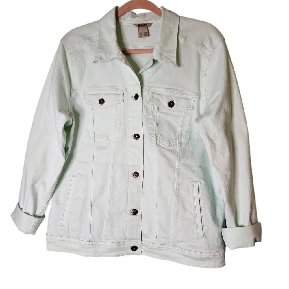 Duluth Trading Co light mint green denim jacket.  Size L.